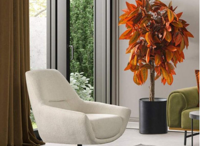 Luxus Sessel Beige Drehbar Wohnzimmer Stil Polsterung Textil Lounge Club